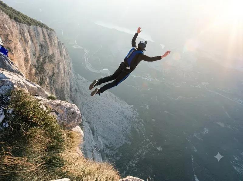 BASE jumping có rủi ro cao do khoảng cách với địa hình rất gần