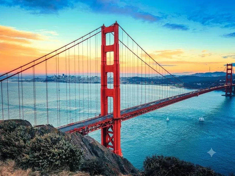 Cầu Cổng Vàng nối San Francisco với hạt Marin qua eo biển Golden Gate.
